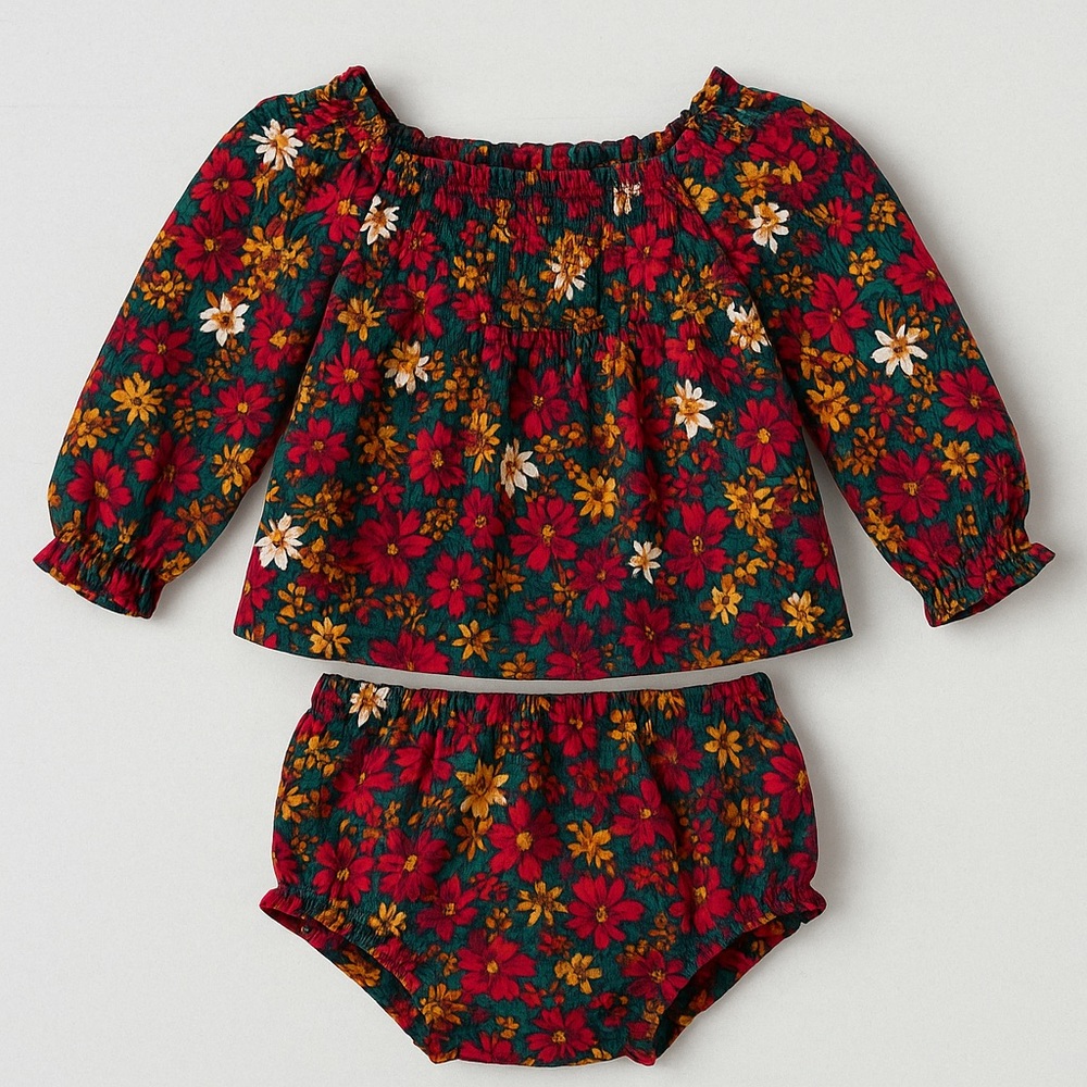 Old Navy Baby Girl Floral Long Sleeve Top & Bloomers Outfit Set 6-12M NWOT